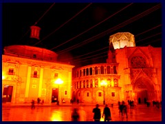 Valencia by night - Plaza del Virgen with Cathedral and Royal Basilica